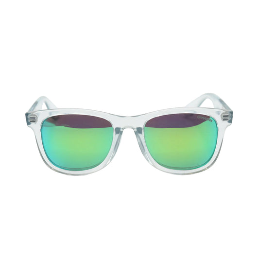 Chashmay Khas® Carrera transparent blue square sunglasses with green mirror lenses on a white background.