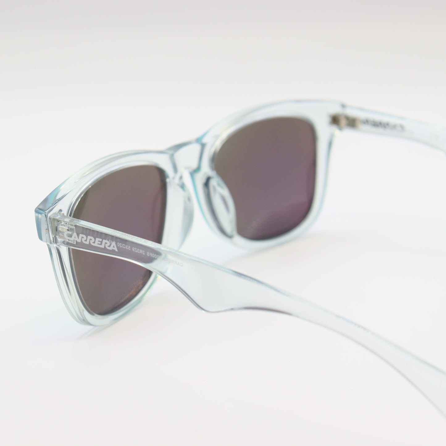 Carrera blue square sunglasses with transparent frame and green mirror lenses, stylish eyewear by CHASHMAY KHAS®.