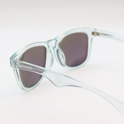 Carrera blue square sunglasses with transparent frame and green mirror lenses, stylish eyewear by CHASHMAY KHAS®.