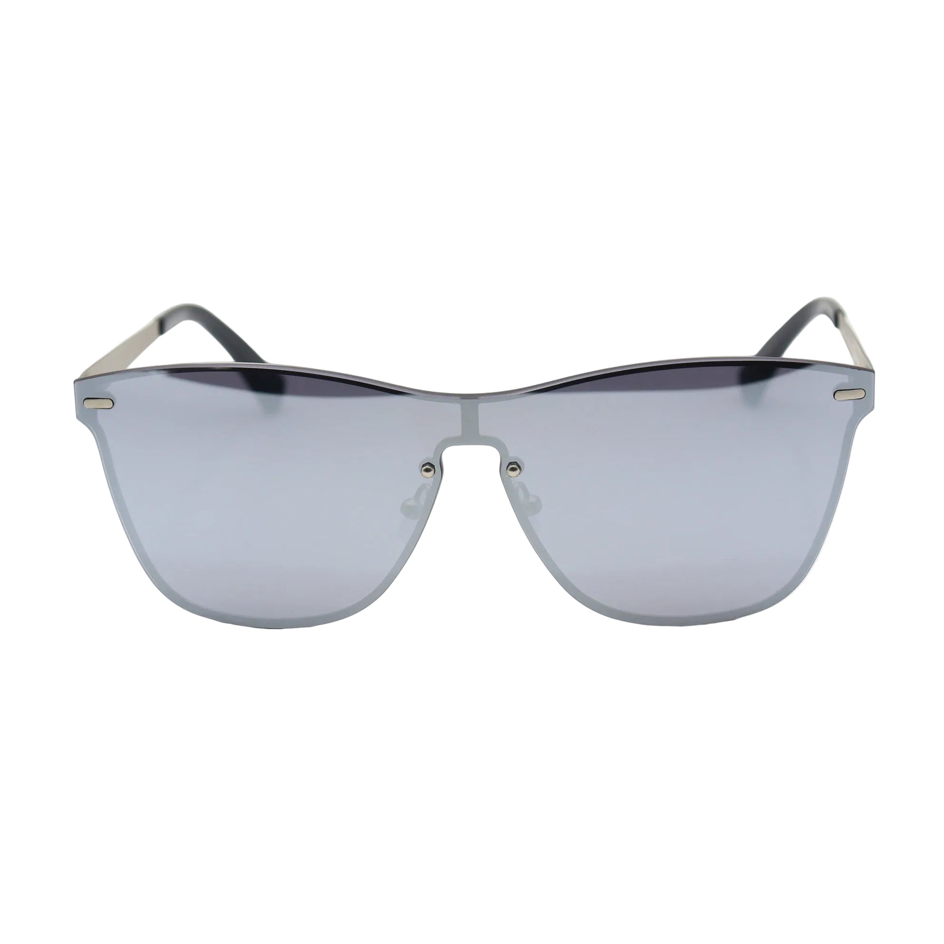 Silver and black aviator-style sunglasses by CHASHMAY KHAS® with shield lenses and modern design.